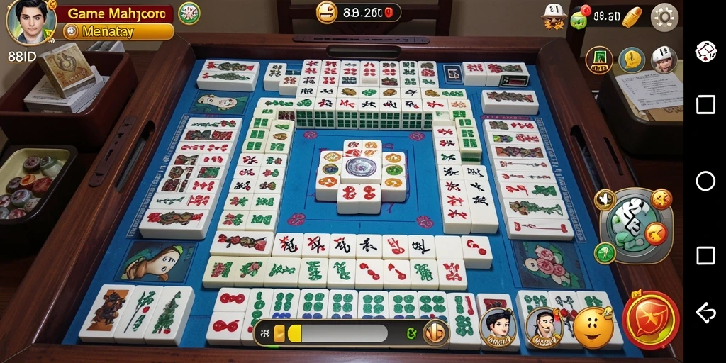 Tampilan gameplay menarik di 88ID dengan ubin Mahjong yang berwarna-warni.