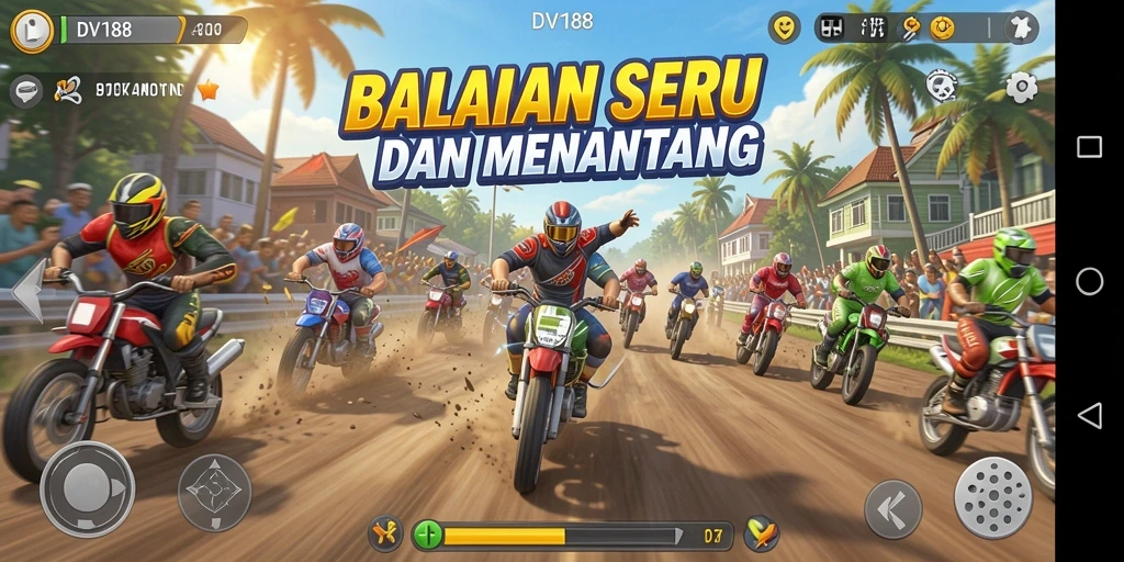 Tampilan gameplay seru dari permainan balap DV188 yang mendebarkan.