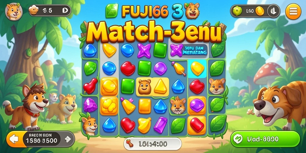 Screenshot utama FUJI66 menampilkan gameplay Match-3 yang seru.