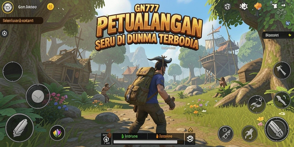 Screenshot gameplay GN777 menampilkan dunia terbuka yang luas dan beragam.