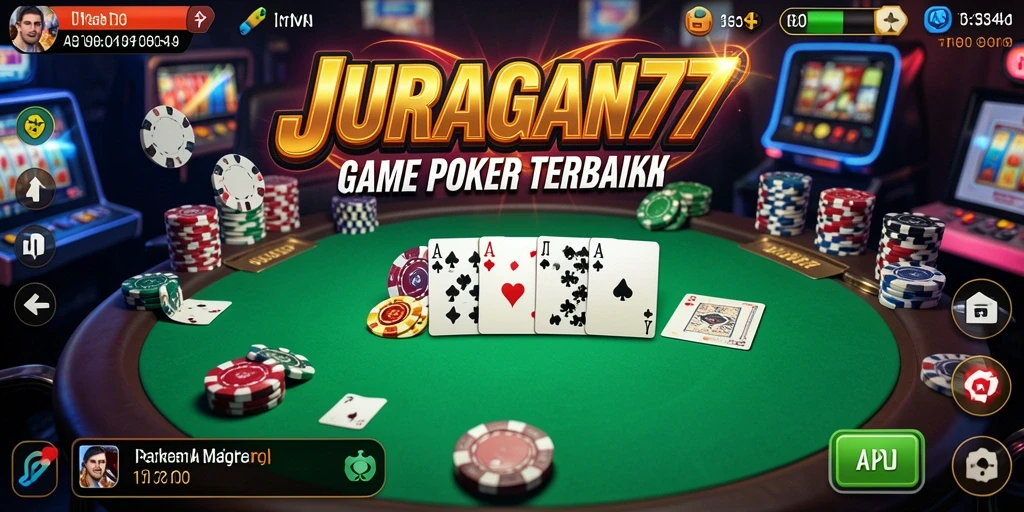 Screenshot gameplay Poker JURAGAN77 yang menampilkan permainan yang seru dan menegangkan.