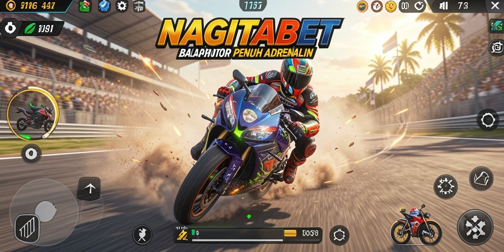 Gameplay seru NAGITABET dengan balapan motor yang mendebarkan.